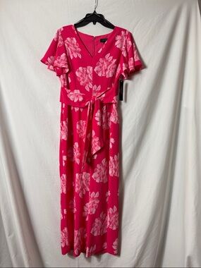 Tahari Floral Tie-Waist Pink Jumpsuit & Romper